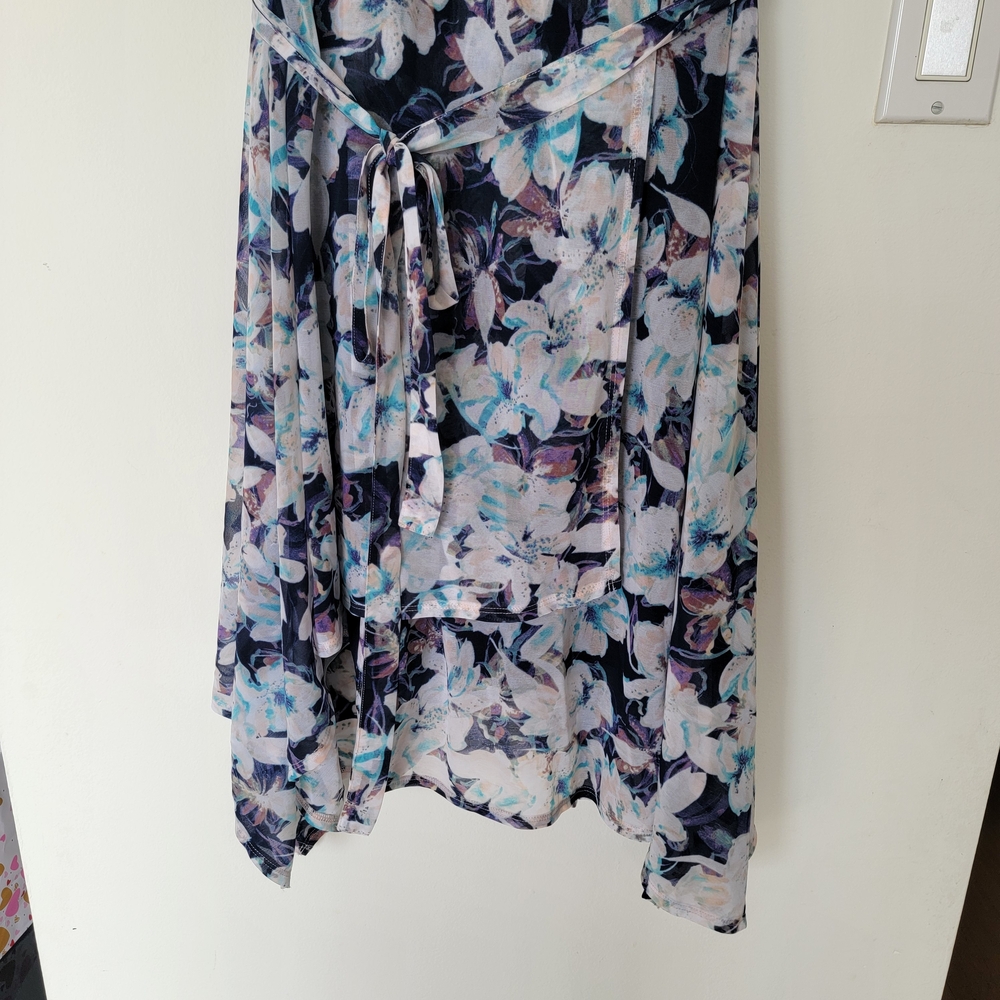 Simply Vera Wang Floral Sleeveless Belted Midi Dress - Blue/White - Picture 9 of 10